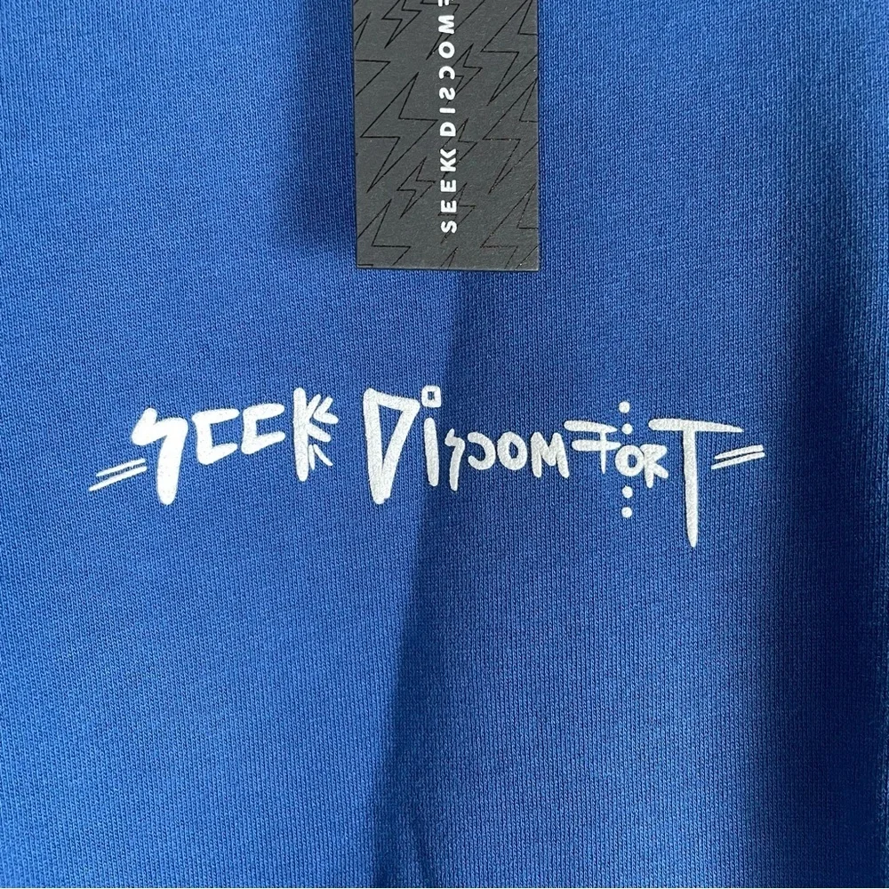 Seek Discomfort Essential Crewneck Sweater Sweatshirt Men’s XS Blue Motivational
